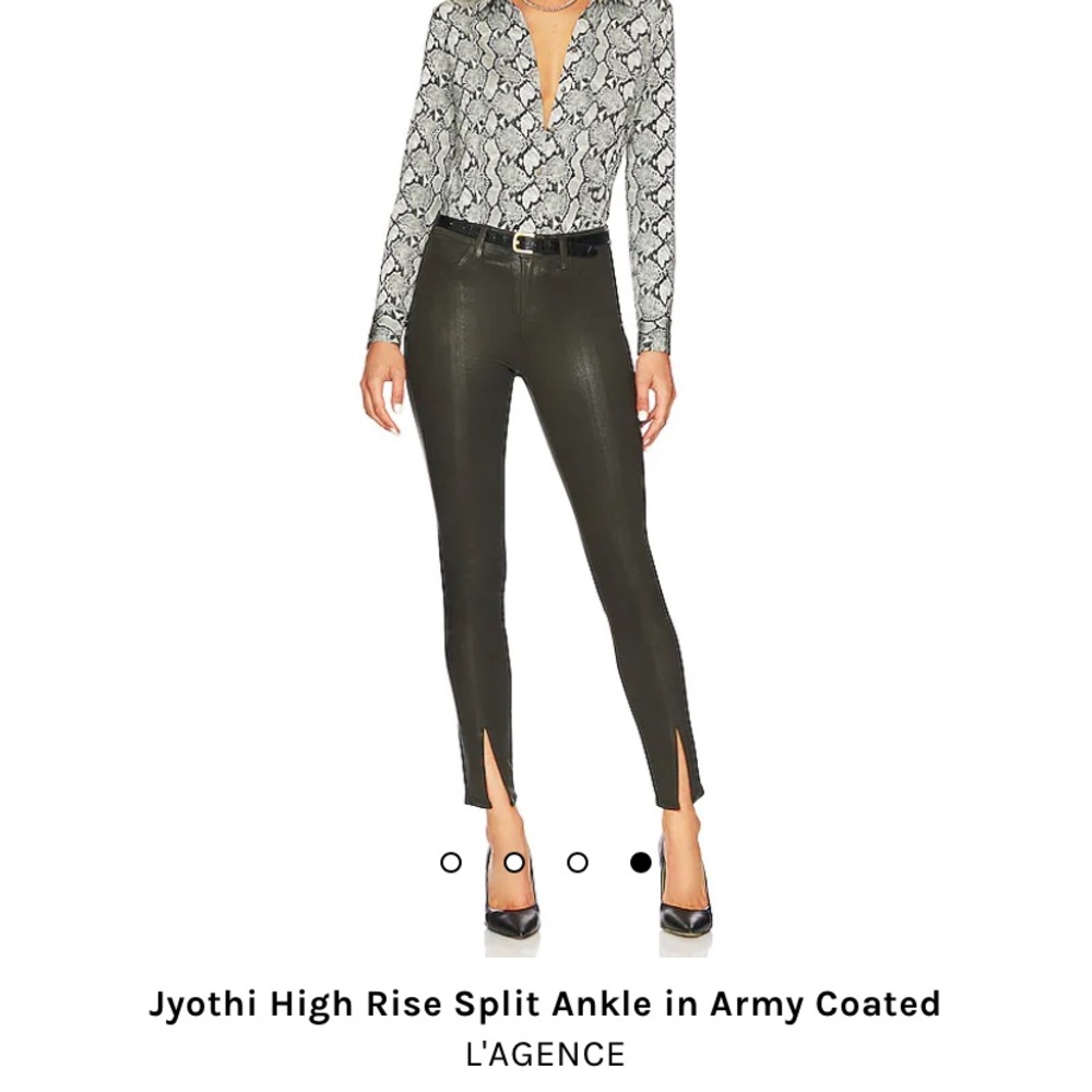 L'AGENCE Army Coated High-Rise Split-Ankle Jeans - Olive/Army Green